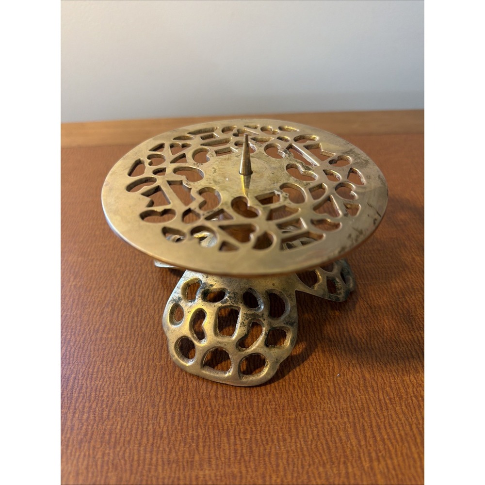 Vintage Brass Candle Holder/Base, 5" By 3" With Pick For Pillar Candle‎